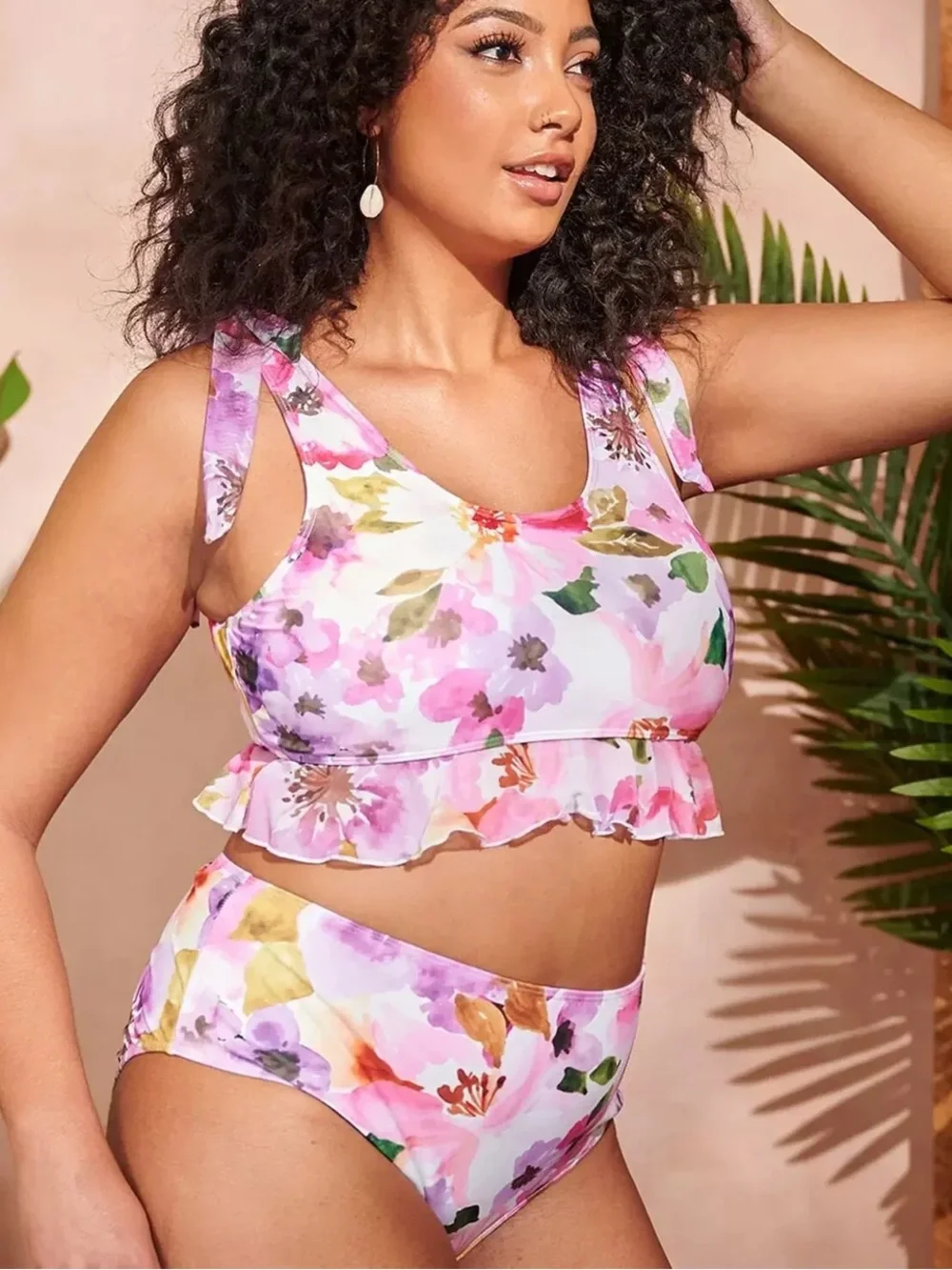 Floral Ruffle High-Waist 2 piece bikini bralette 1XL